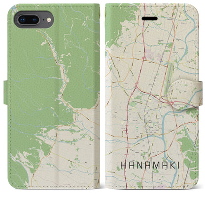 【花巻（岩手県）】地図柄iPhoneケース（手帳タイプ）ナチュラル・iPhone 8Plus /7Plus / 6sPlus / 6Plus 用