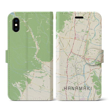 【花巻（岩手県）】地図柄iPhoneケース（手帳タイプ）ナチュラル・iPhone XS / X 用