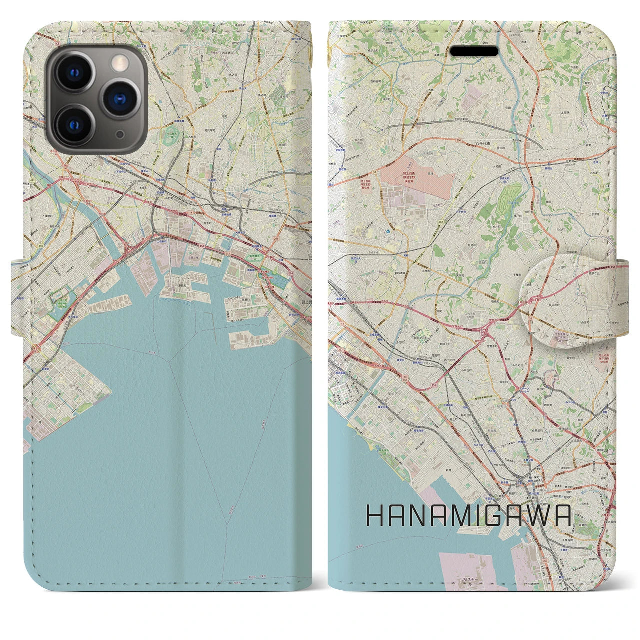 【花見川】地図柄iPhoneケース（手帳両面タイプ・ナチュラル）iPhone 11 Pro Max 用