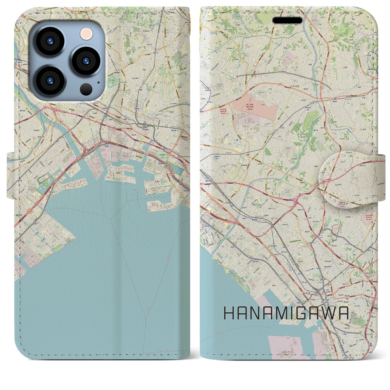 【花見川】地図柄iPhoneケース（手帳両面タイプ・ナチュラル）iPhone 13 Pro Max 用