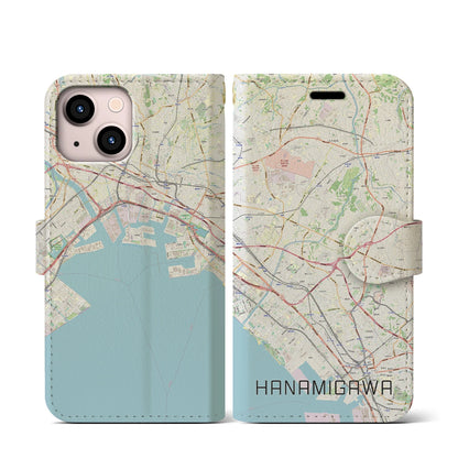 【花見川（千葉県）】地図柄iPhoneケース（手帳タイプ）ナチュラル・iPhone 13 mini 用