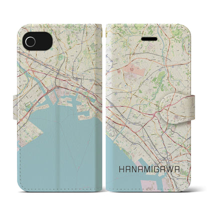 【花見川（千葉県）】地図柄iPhoneケース（手帳タイプ）ナチュラル・iPhone SE（第3 / 第2世代） / 8 / 7 / 6s / 6 用