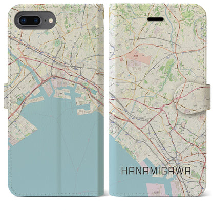 【花見川（千葉県）】地図柄iPhoneケース（手帳タイプ）ナチュラル・iPhone 8Plus /7Plus / 6sPlus / 6Plus 用