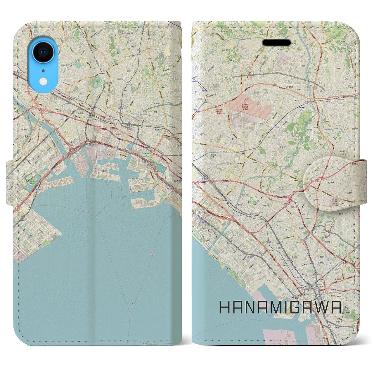 【花見川】地図柄iPhoneケース（手帳両面タイプ・ナチュラル）iPhone XR 用