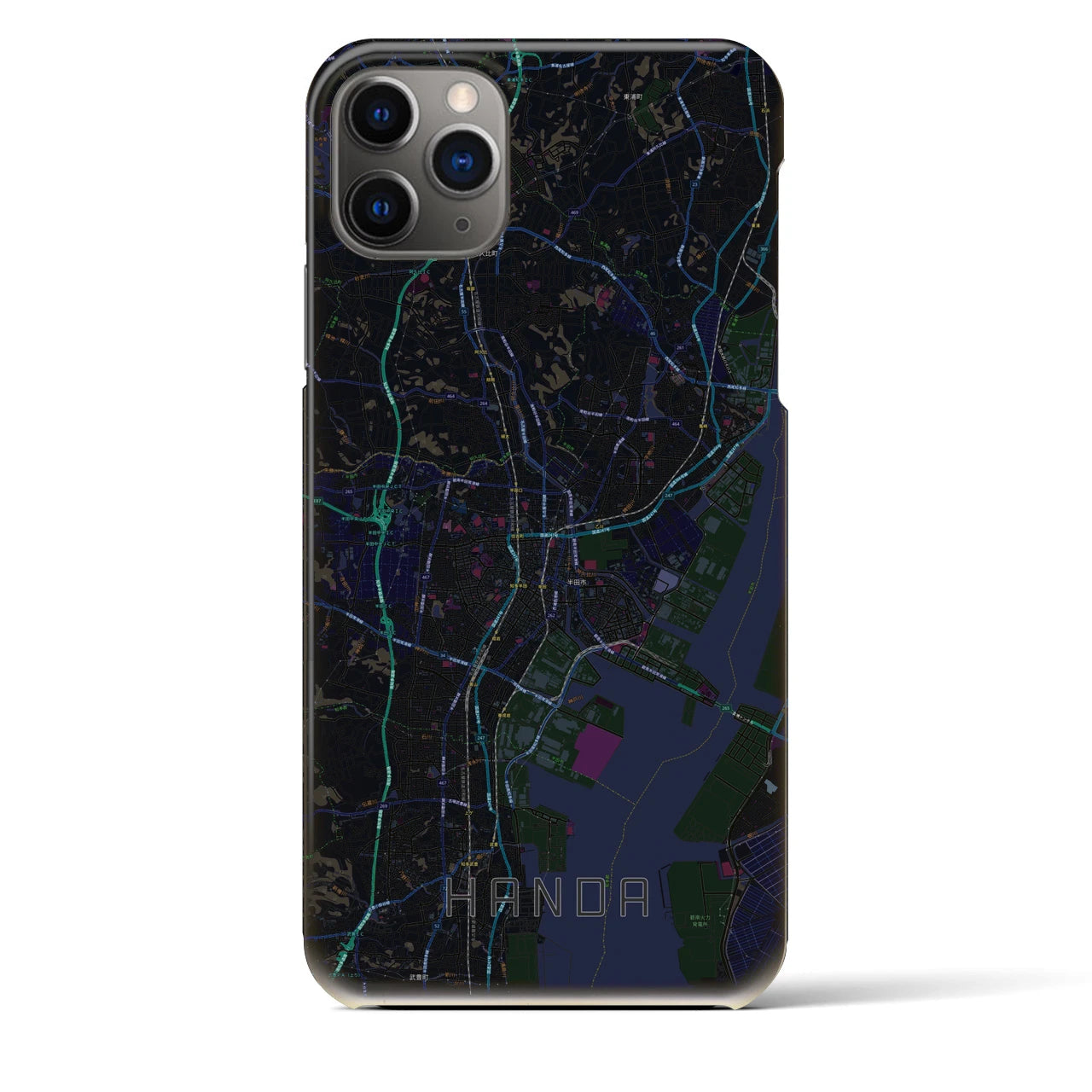 【半田】地図柄iPhoneケース（バックカバータイプ・ブラック）iPhone 11 Pro Max 用
