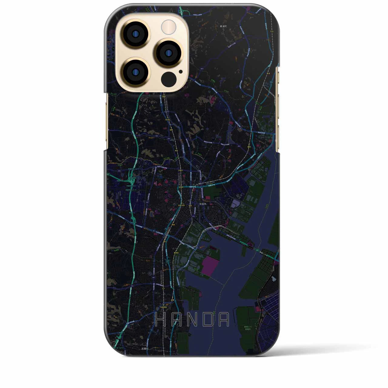 【半田】地図柄iPhoneケース（バックカバータイプ・ブラック）iPhone 12 Pro Max 用
