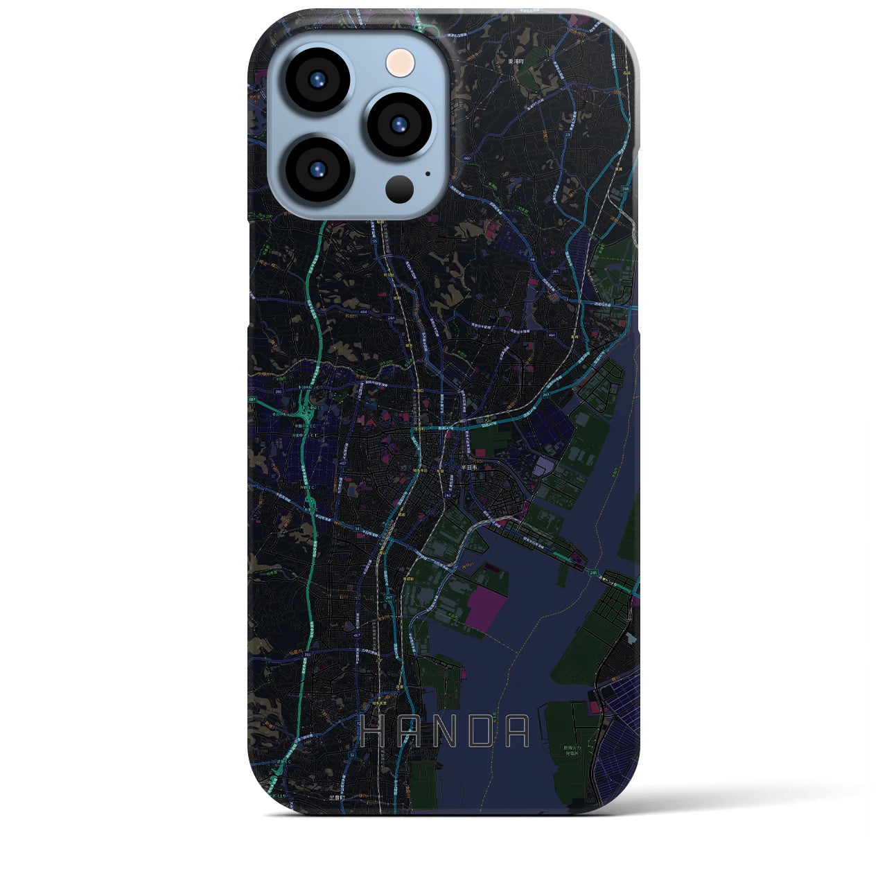 【半田】地図柄iPhoneケース（バックカバータイプ・ブラック）iPhone 13 Pro Max 用