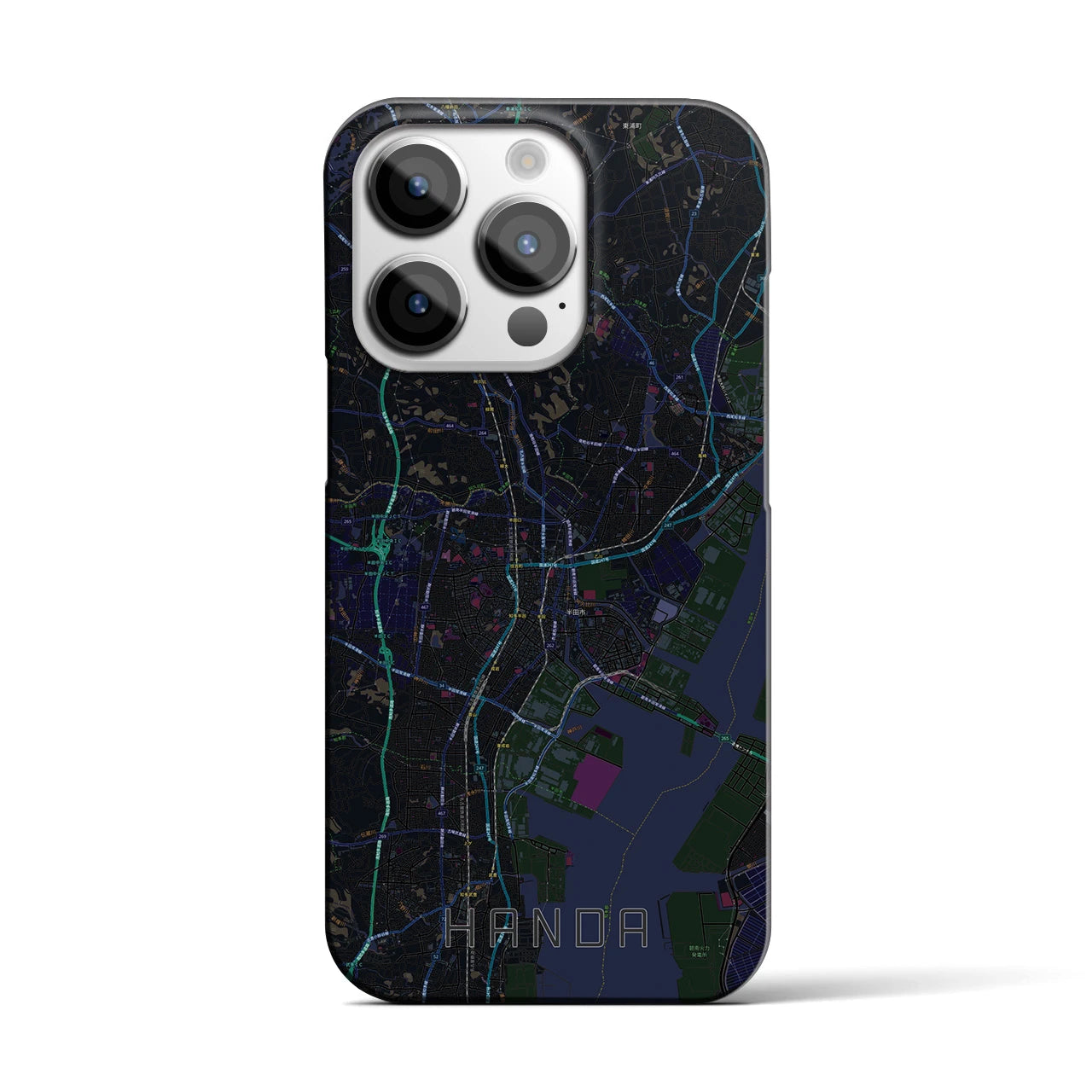 【半田】地図柄iPhoneケース（バックカバータイプ・ブラック）iPhone 14 Pro 用