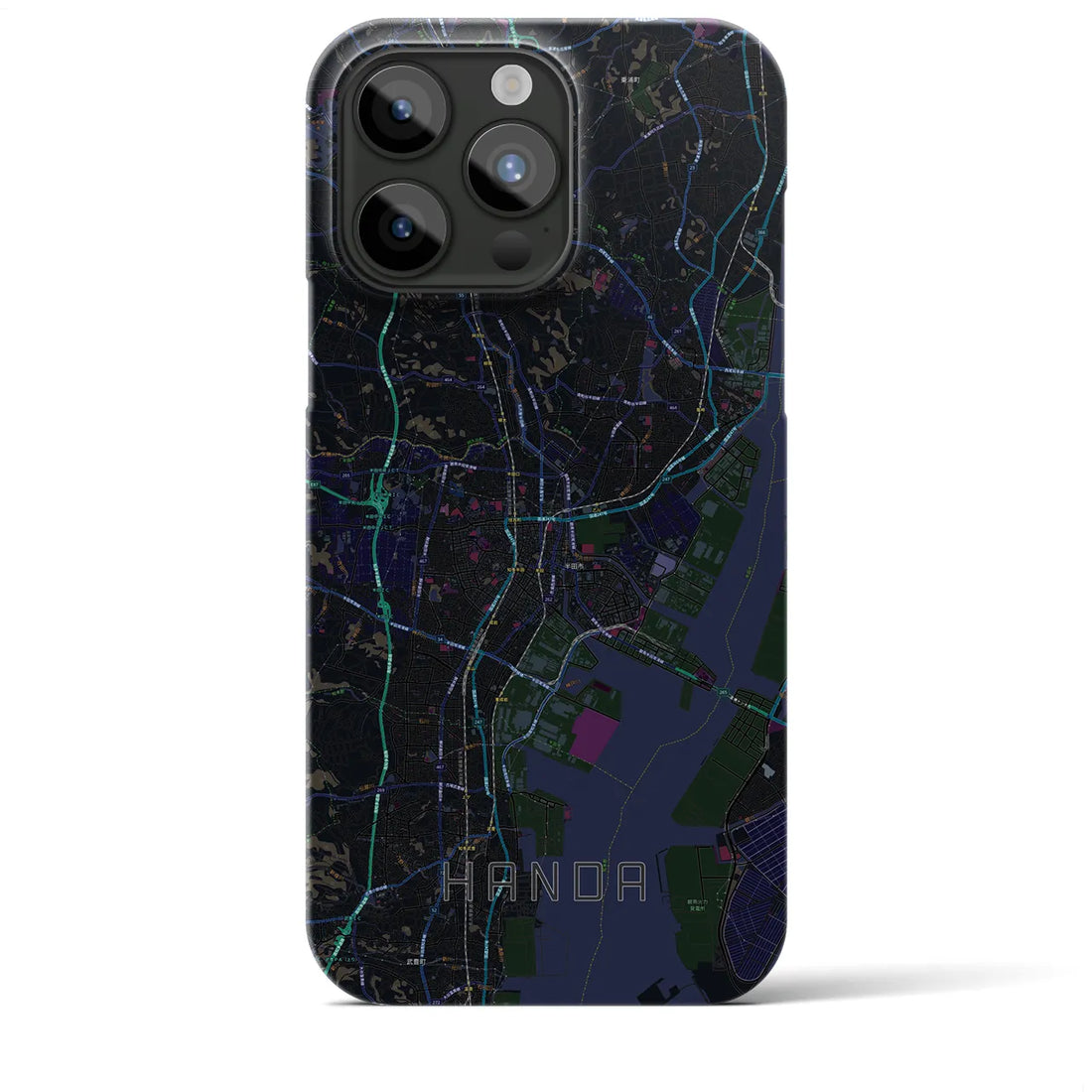 【半田】地図柄iPhoneケース（バックカバータイプ・ブラック）iPhone 15 Pro Max 用