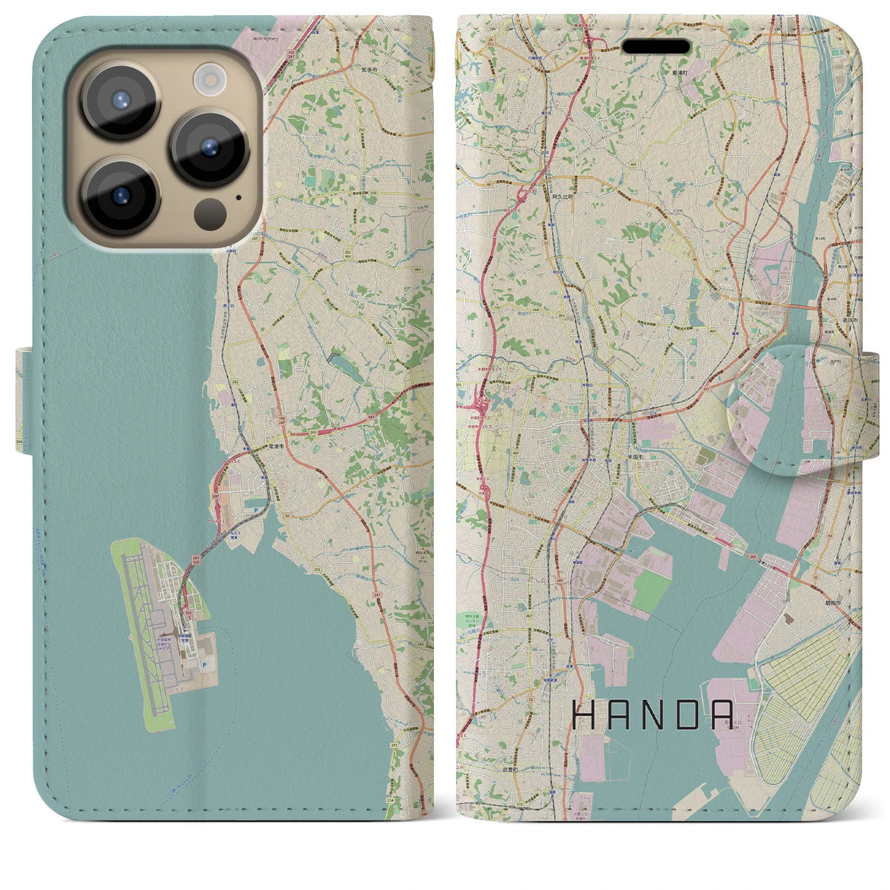【半田】地図柄iPhoneケース（手帳両面タイプ・ナチュラル）iPhone 14 Pro Max 用