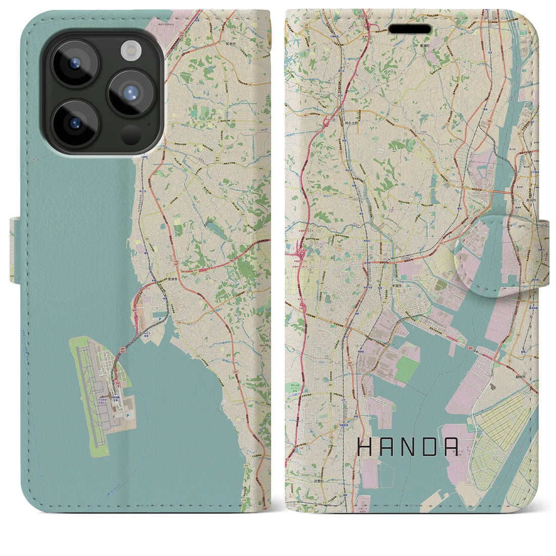 【半田】地図柄iPhoneケース（手帳両面タイプ・ナチュラル）iPhone 15 Pro Max 用