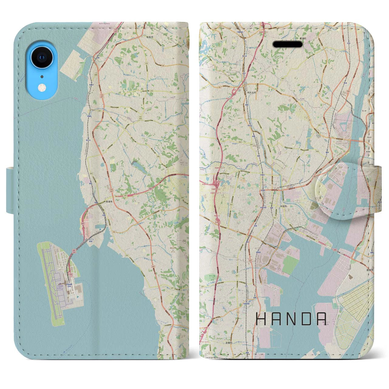 【半田】地図柄iPhoneケース（手帳両面タイプ・ナチュラル）iPhone XR 用