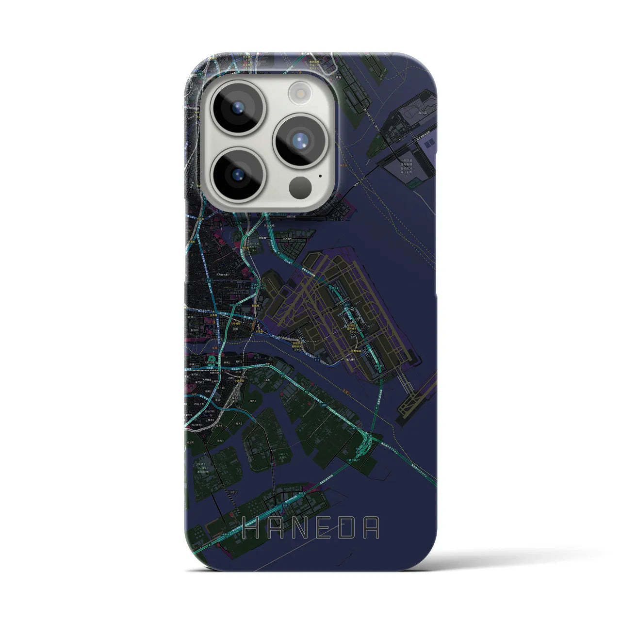 【羽田】地図柄iPhoneケース（バックカバータイプ・ブラック）iPhone 15 Pro 用