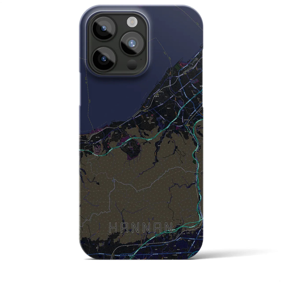 【阪南】地図柄iPhoneケース（バックカバータイプ・ブラック）iPhone 15 Pro Max 用