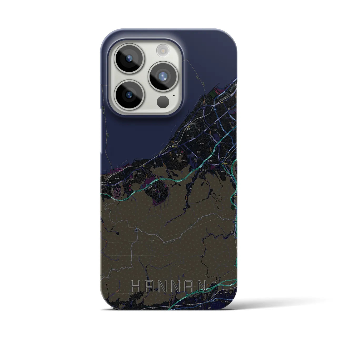 【阪南】地図柄iPhoneケース（バックカバータイプ・ブラック）iPhone 15 Pro 用