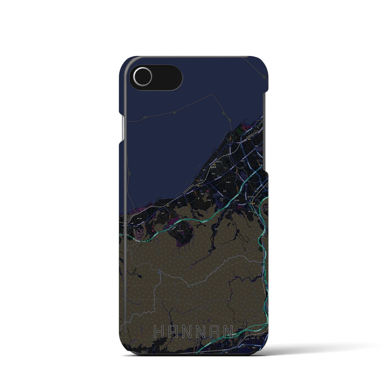 【阪南】地図柄iPhoneケース（バックカバータイプ・ブラック）iPhone SE（第3 / 第2世代） / 8 / 7 / 6s / 6 用
