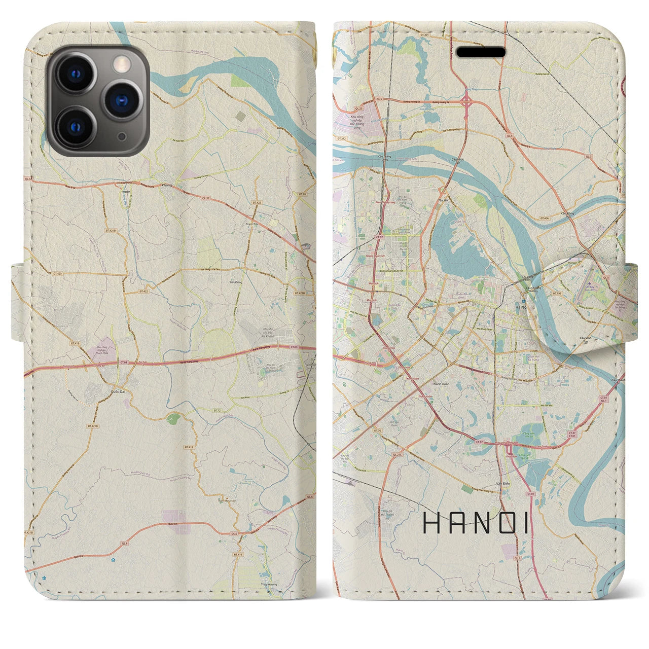 【ハノイ】地図柄iPhoneケース（手帳両面タイプ・ナチュラル）iPhone 11 Pro Max 用