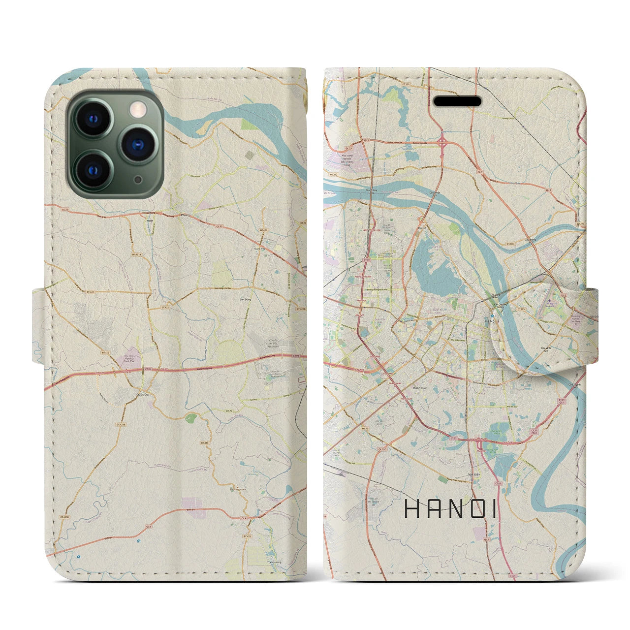 【ハノイ】地図柄iPhoneケース（手帳両面タイプ・ナチュラル）iPhone 11 Pro 用