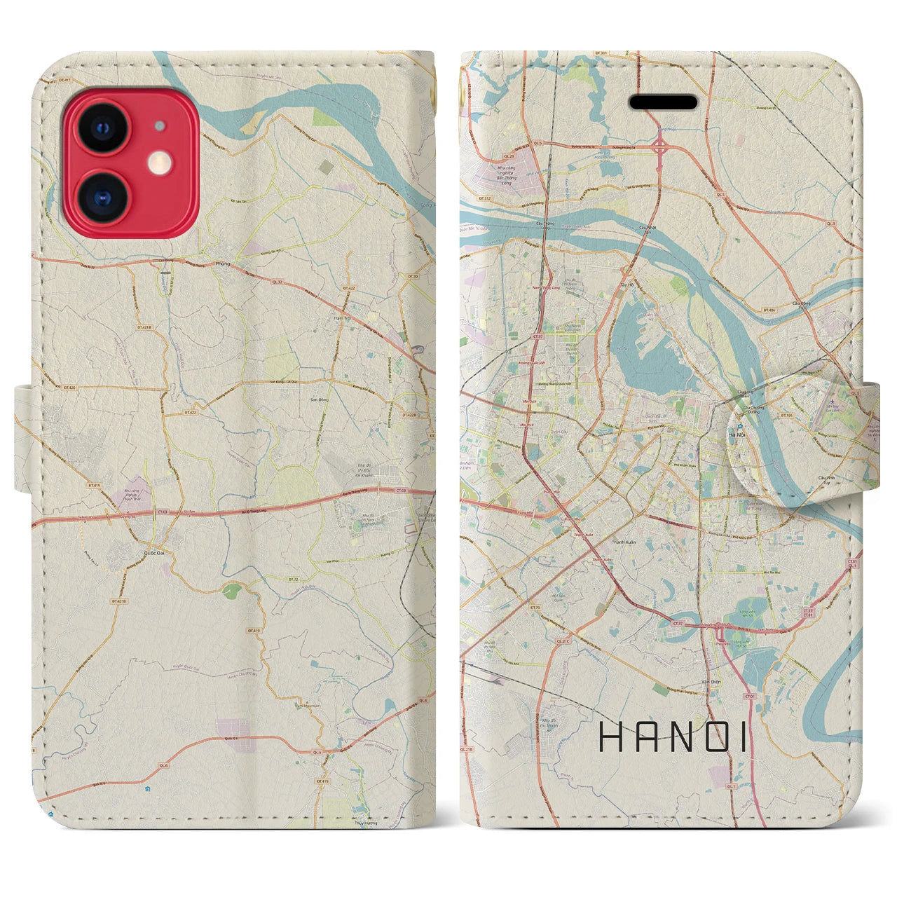 【ハノイ】地図柄iPhoneケース（手帳両面タイプ・ナチュラル）iPhone 11 用