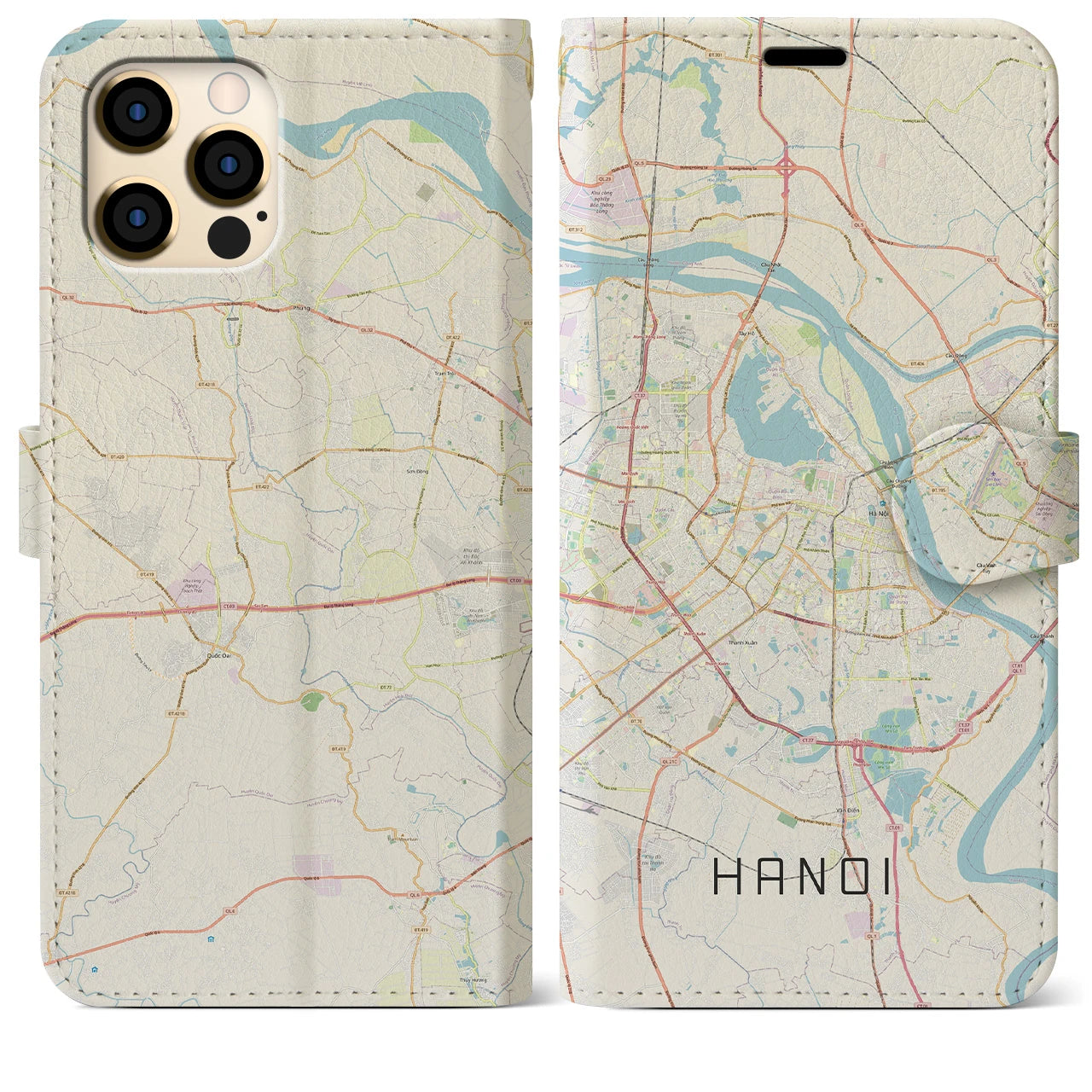 【ハノイ】地図柄iPhoneケース（手帳両面タイプ・ナチュラル）iPhone 12 Pro Max 用