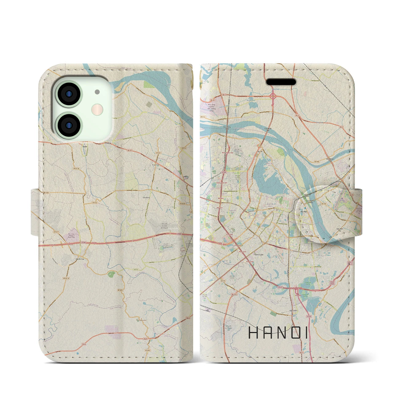 【ハノイ】地図柄iPhoneケース（手帳両面タイプ・ナチュラル）iPhone 12 mini 用