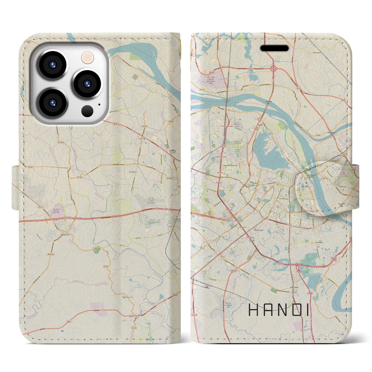 【ハノイ】地図柄iPhoneケース（手帳両面タイプ・ナチュラル）iPhone 13 Pro 用