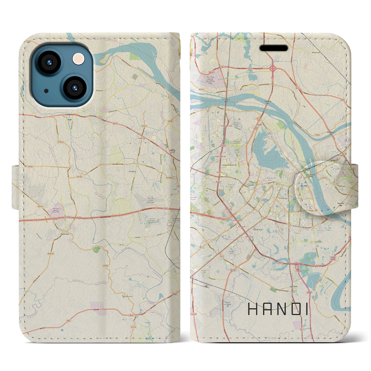 【ハノイ】地図柄iPhoneケース（手帳両面タイプ・ナチュラル）iPhone 13 用