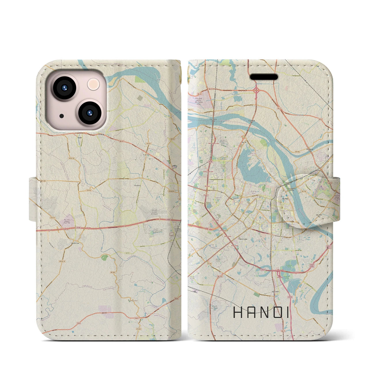【ハノイ】地図柄iPhoneケース（手帳両面タイプ・ナチュラル）iPhone 13 mini 用