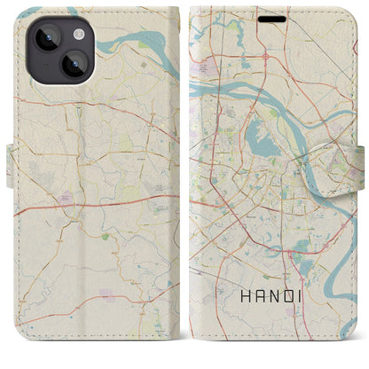 【ハノイ】地図柄iPhoneケース（手帳両面タイプ・ナチュラル）iPhone 14 Plus 用