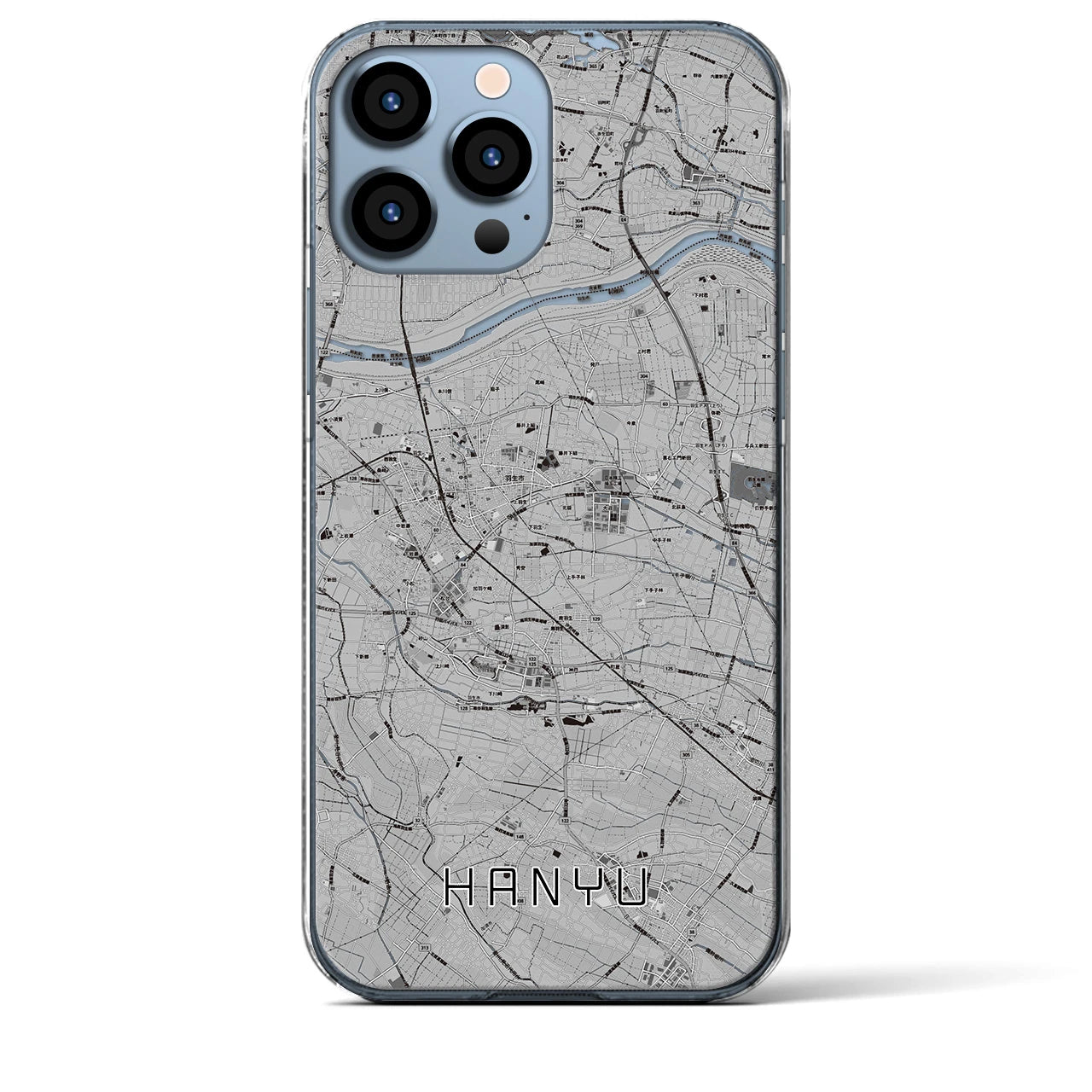 【羽生】地図柄iPhoneケース（クリアタイプ・モノトーン）iPhone 13 Pro Max 用