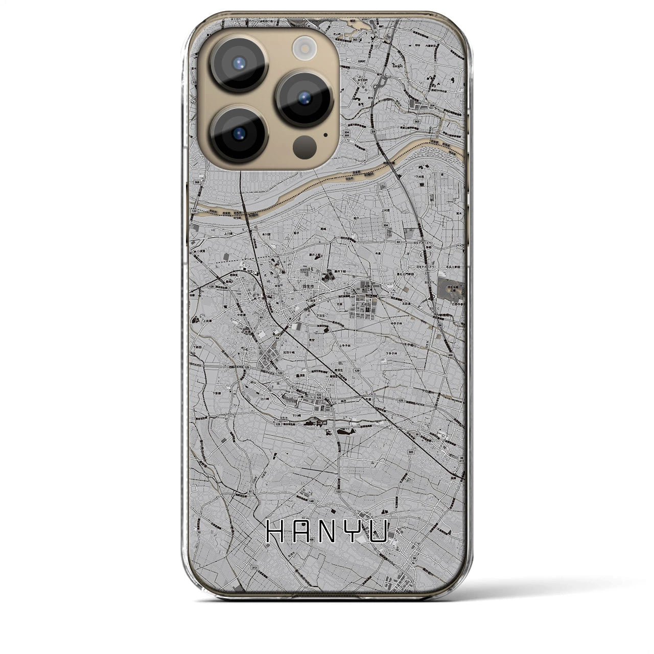 【羽生】地図柄iPhoneケース（クリアタイプ・モノトーン）iPhone 14 Pro Max 用