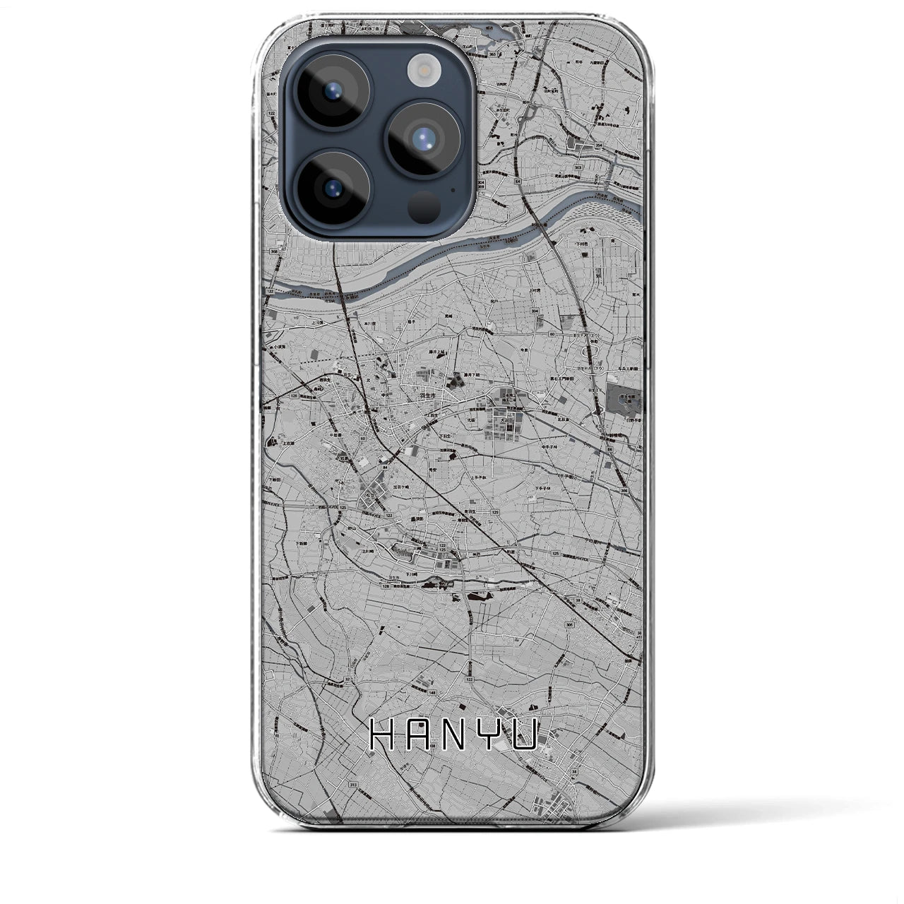 【羽生】地図柄iPhoneケース（クリアタイプ・モノトーン）iPhone 15 Pro Max 用