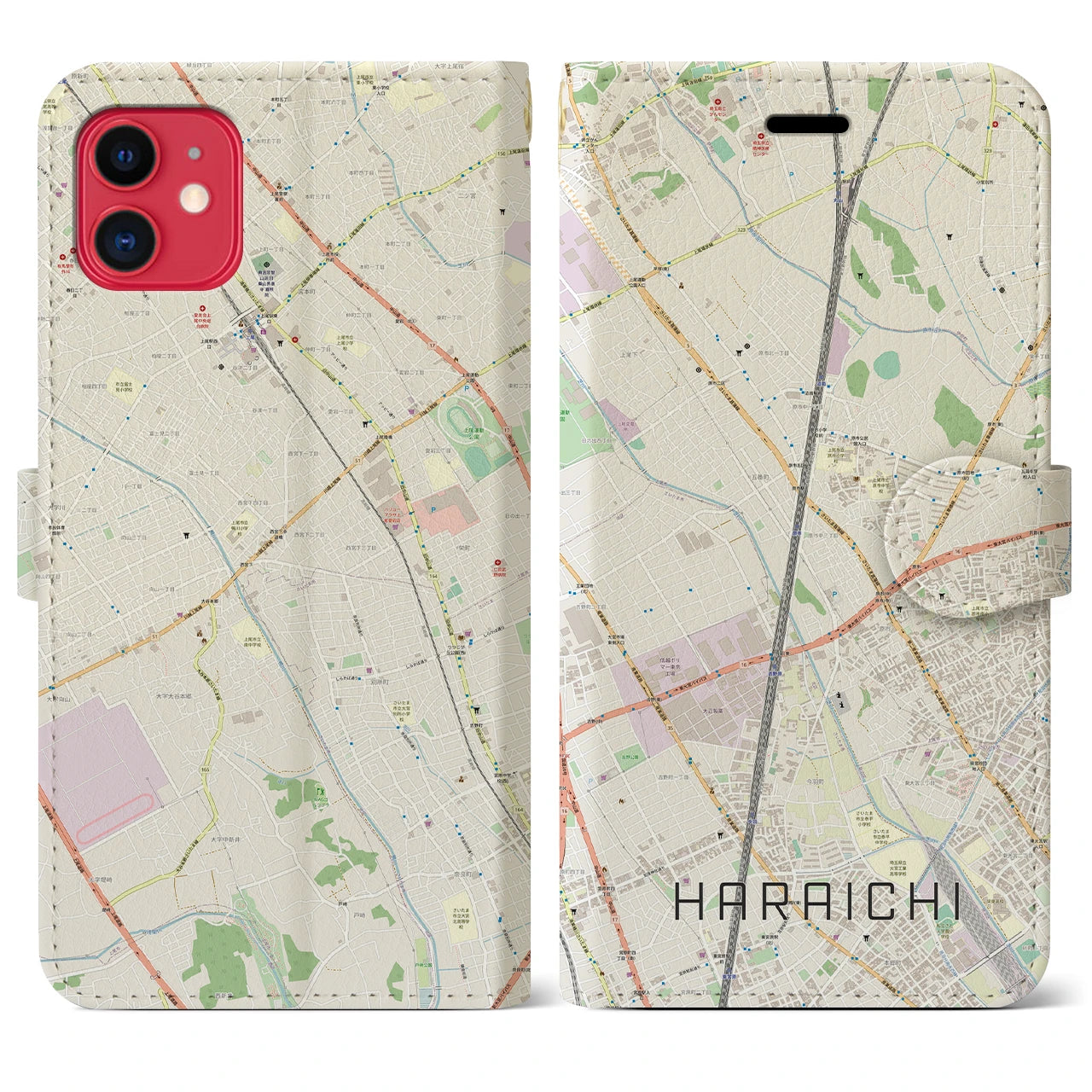 【原市】地図柄iPhoneケース（手帳両面タイプ・ナチュラル）iPhone 11 用