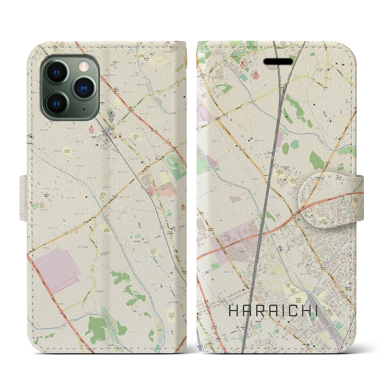 【原市】地図柄iPhoneケース（手帳両面タイプ・ナチュラル）iPhone 11 Pro 用