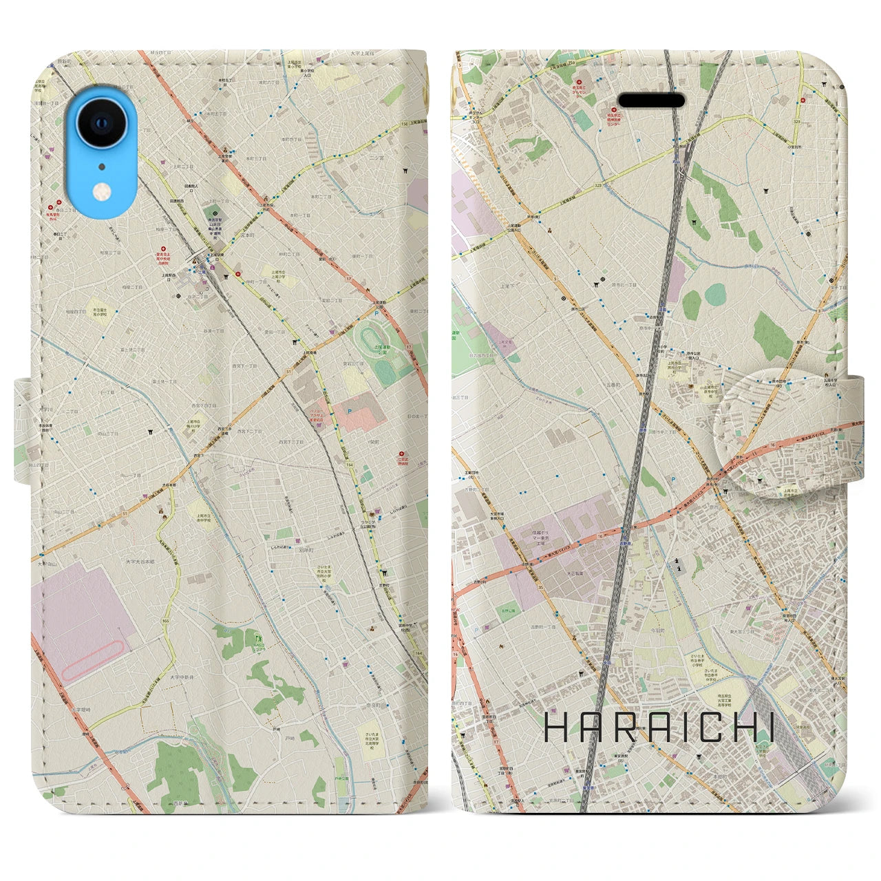 【原市】地図柄iPhoneケース（手帳両面タイプ・ナチュラル）iPhone XR 用