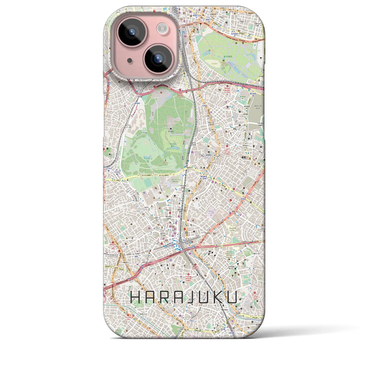 【原宿】地図柄iPhoneケース（バックカバータイプ・ナチュラル）iPhone 15 Plus 用