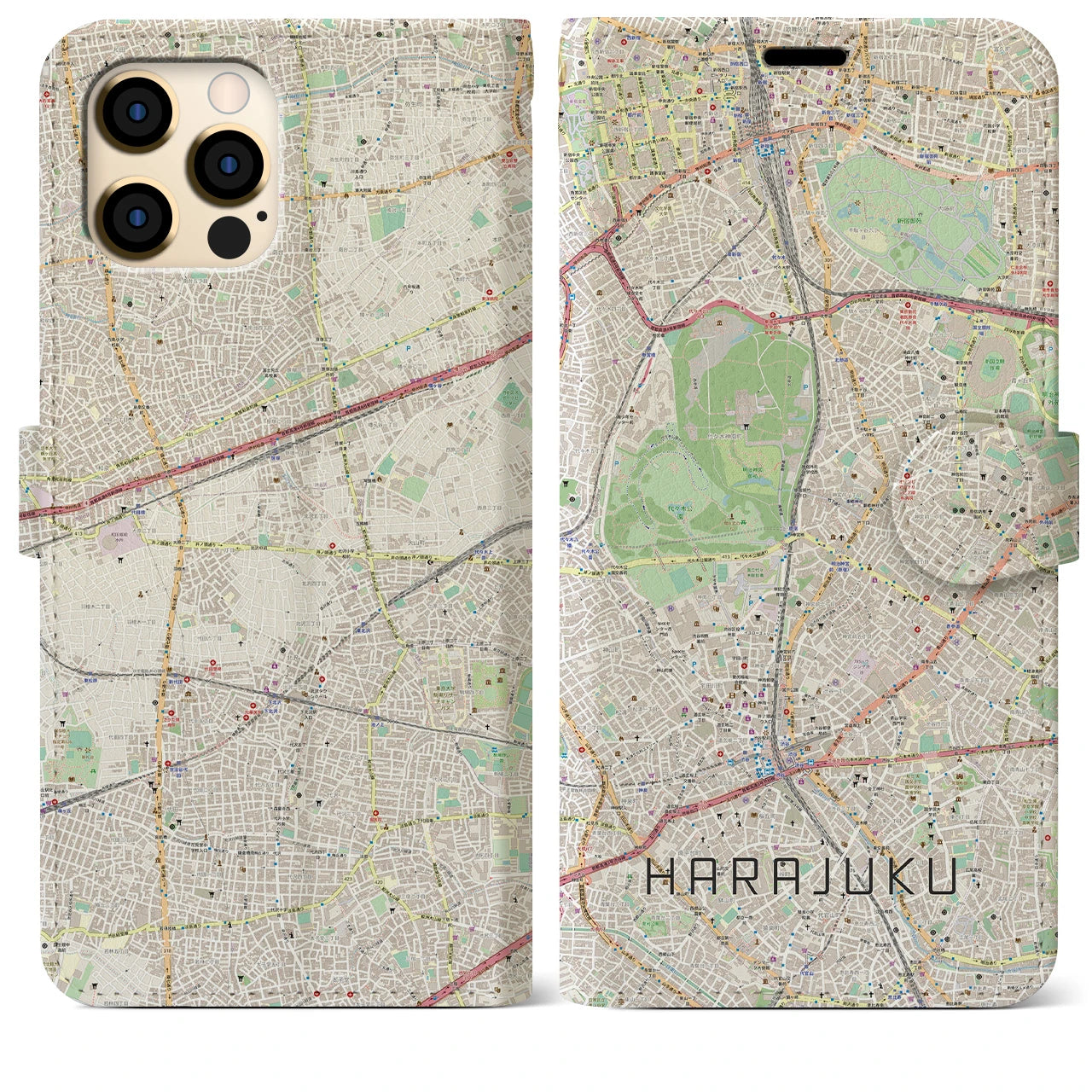 【原宿】地図柄iPhoneケース（手帳両面タイプ・ナチュラル）iPhone 12 Pro Max 用