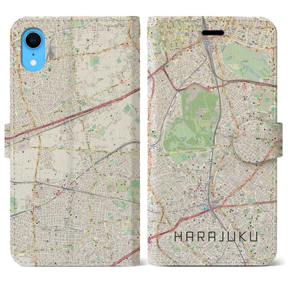 【原宿】地図柄iPhoneケース（手帳両面タイプ・ナチュラル）iPhone XR 用