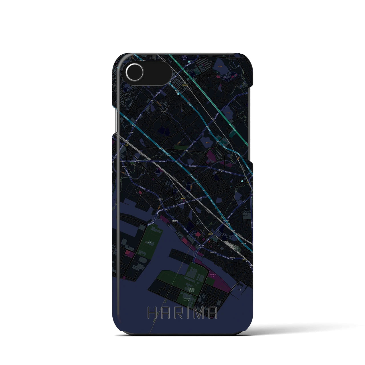 【播磨】地図柄iPhoneケース（バックカバータイプ・ブラック）iPhone SE（第3 / 第2世代） / 8 / 7 / 6s / 6 用