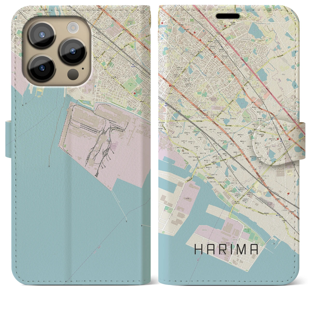 【播磨】地図柄iPhoneケース（手帳両面タイプ・ナチュラル）iPhone 14 Pro Max 用