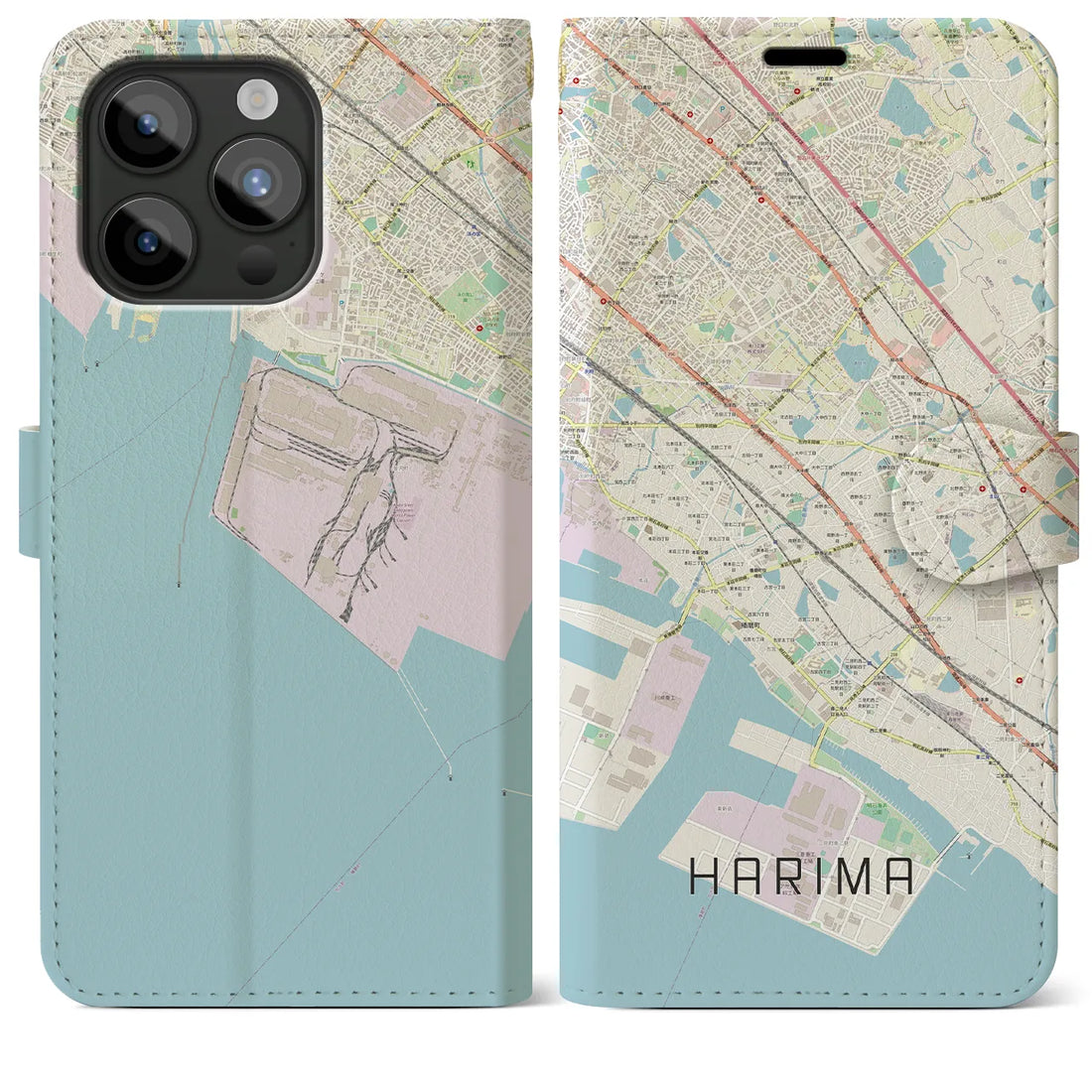 【播磨】地図柄iPhoneケース（手帳両面タイプ・ナチュラル）iPhone 15 Pro Max 用