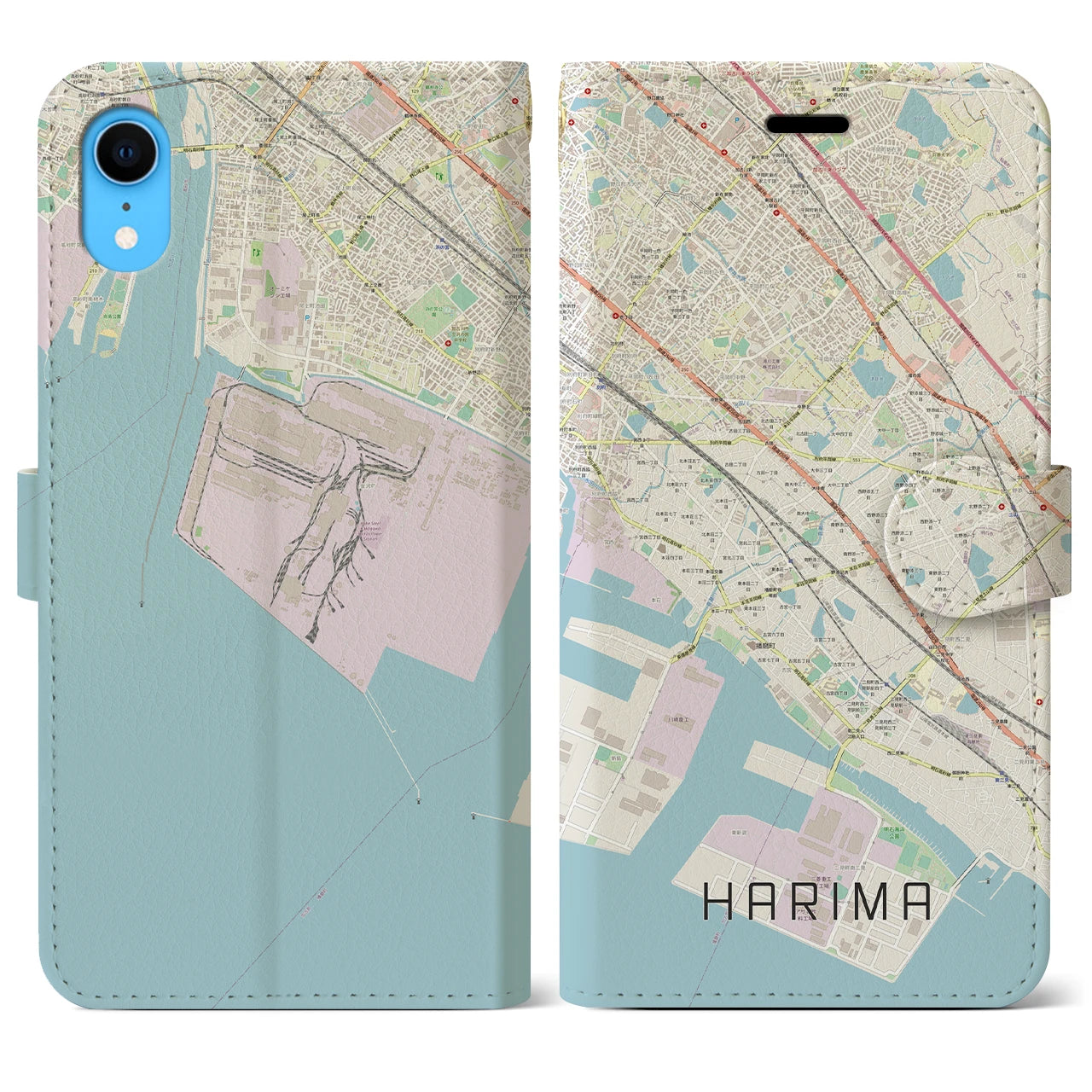 【播磨】地図柄iPhoneケース（手帳両面タイプ・ナチュラル）iPhone XR 用