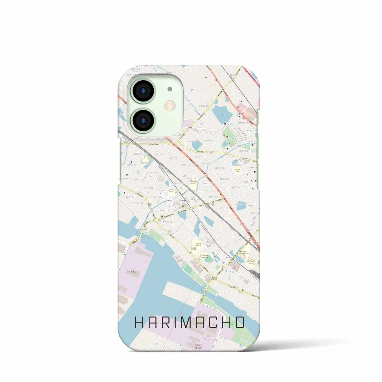 【播磨町】地図柄iPhoneケース（バックカバータイプ・ナチュラル）iPhone 12 mini 用