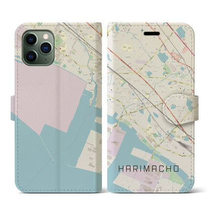 【播磨町（兵庫県）】地図柄iPhoneケース（手帳タイプ）ナチュラル・iPhone 11 Pro 用