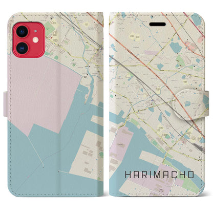 【播磨町（兵庫県）】地図柄iPhoneケース（手帳タイプ）ナチュラル・iPhone 11 用