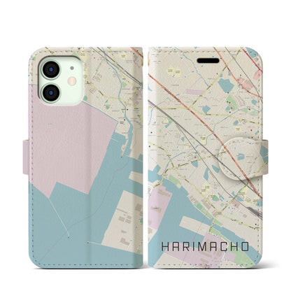 【播磨町（兵庫県）】地図柄iPhoneケース（手帳タイプ）ナチュラル・iPhone 12 mini 用