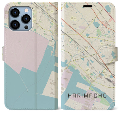 【播磨町（兵庫県）】地図柄iPhoneケース（手帳タイプ）ナチュラル・iPhone 13 Pro Max 用