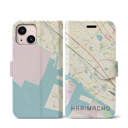 【播磨町（兵庫県）】地図柄iPhoneケース（手帳タイプ）ナチュラル・iPhone 13 mini 用