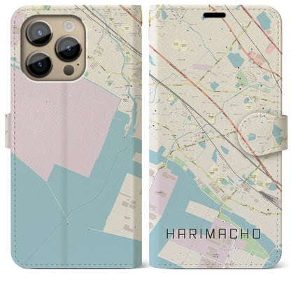 【播磨町（兵庫県）】地図柄iPhoneケース（手帳タイプ）ナチュラル・iPhone 14 Pro Max 用