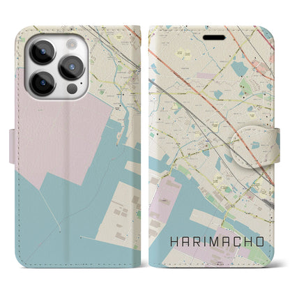 【播磨町（兵庫県）】地図柄iPhoneケース（手帳タイプ）ナチュラル・iPhone 14 Pro 用